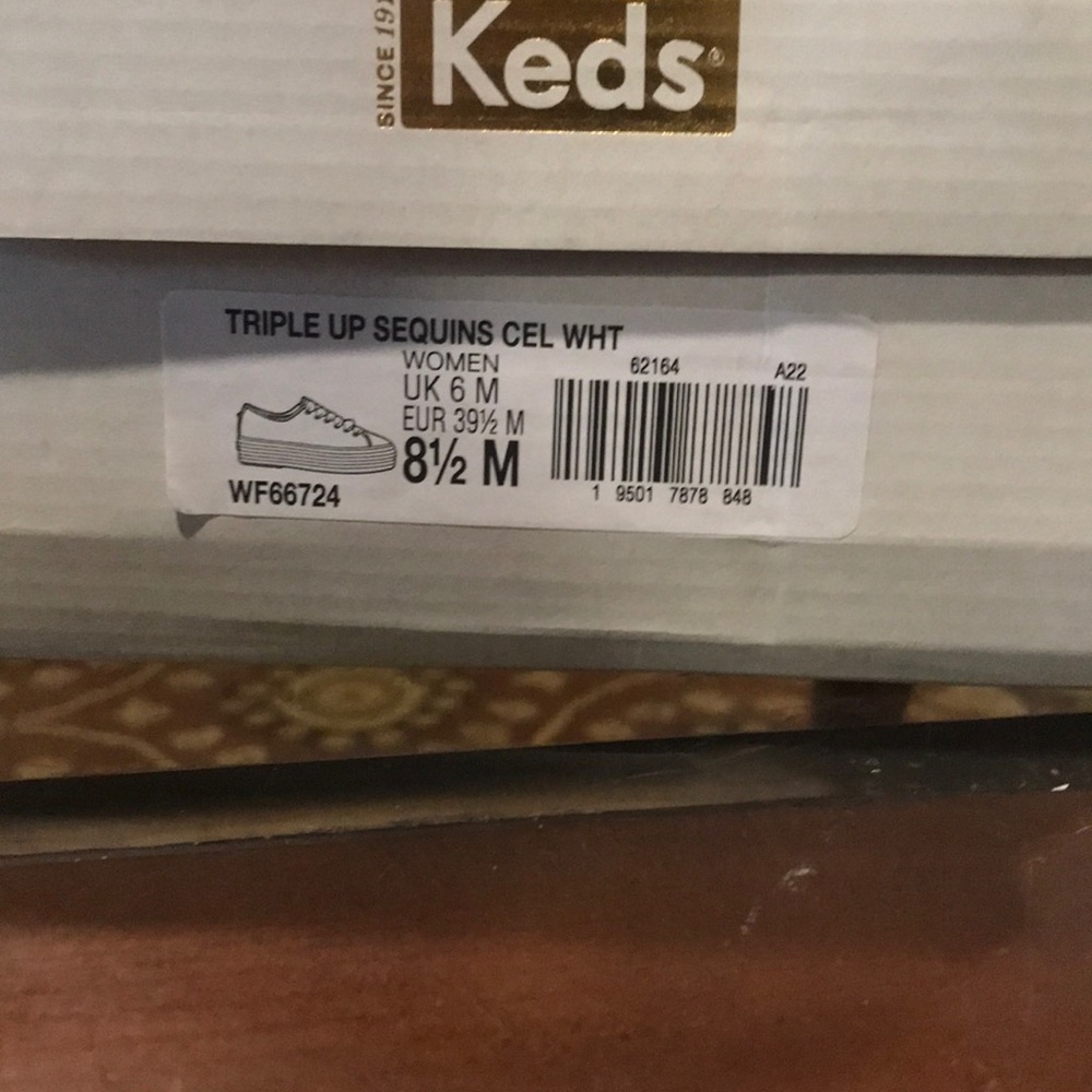 “BRAND NEW” white sequined platform sneakers.